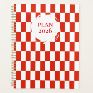 2026 Red and White Checkered Spiral Planner