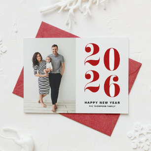 2026 Red Bold Typography New Year Photo Holiday Card