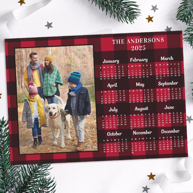2026 Red Buffalo Plaid Personalized Photo Calendar (Creator Uploaded)