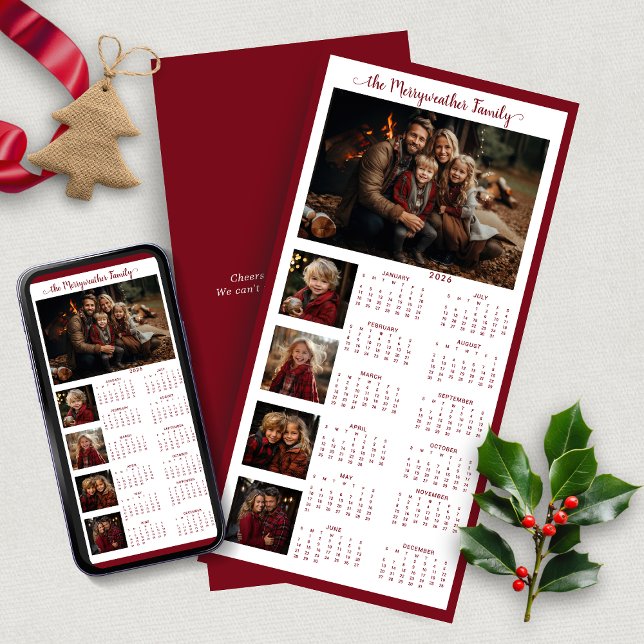 2026 Red Simple Modern Holiday Photo Calendar Card (2026 Red Simple Modern Holiday Photo Calendar with Instant Download)
