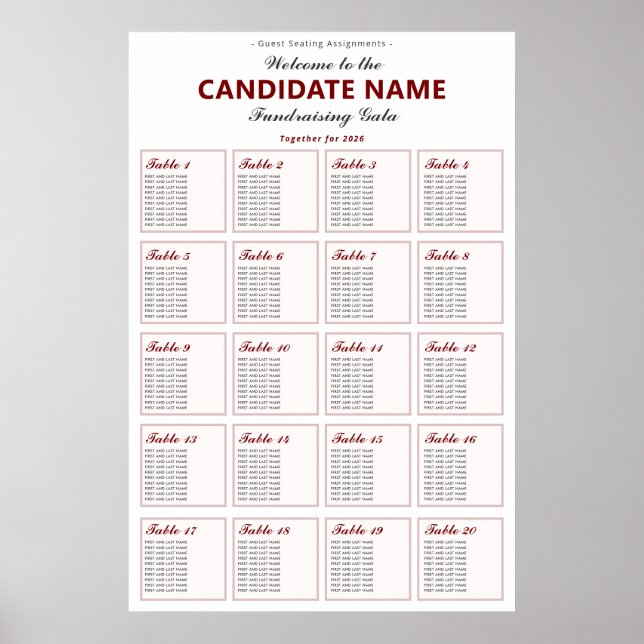 2026 Republican Fundraiser Gala Red Seating Chart (Front)