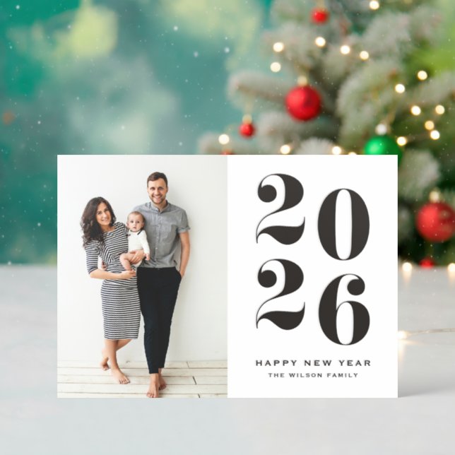 2026 Retro Bold Typography Happy New Year Letterpress Photo Cards (Front (Into))