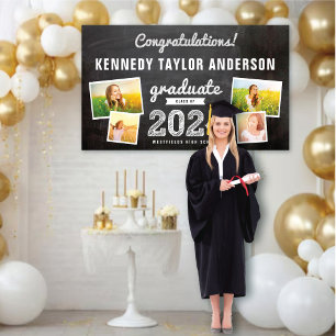 2026 Retro Chalkboard Sketch 4 Photo Grad Party Banner