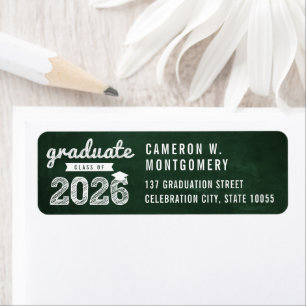 2026 Retro Green Chalkboard Sketch Grad Address Label