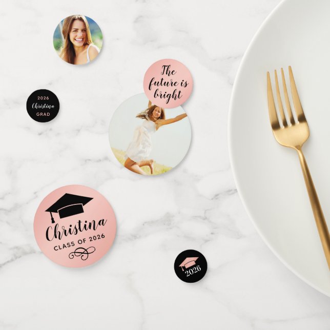 2026 Rose Gold Custom Photo Graduation Party Confetti (Group)