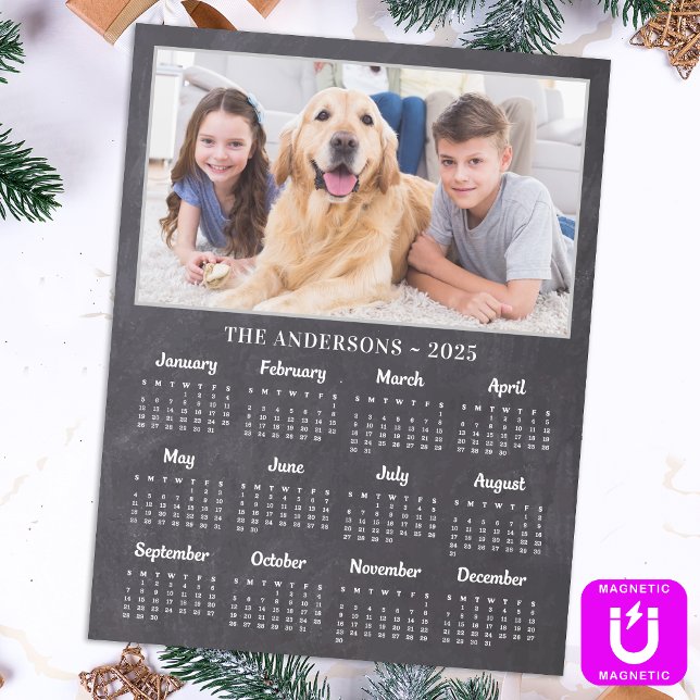 2026 Rustic Chalkboard Family Dog Photo Calendar Magnetic Dry Erase Sheet (Creator Uploaded)