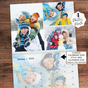 2026 Simple Custom Photo Collage 4 Per Month Calendar
