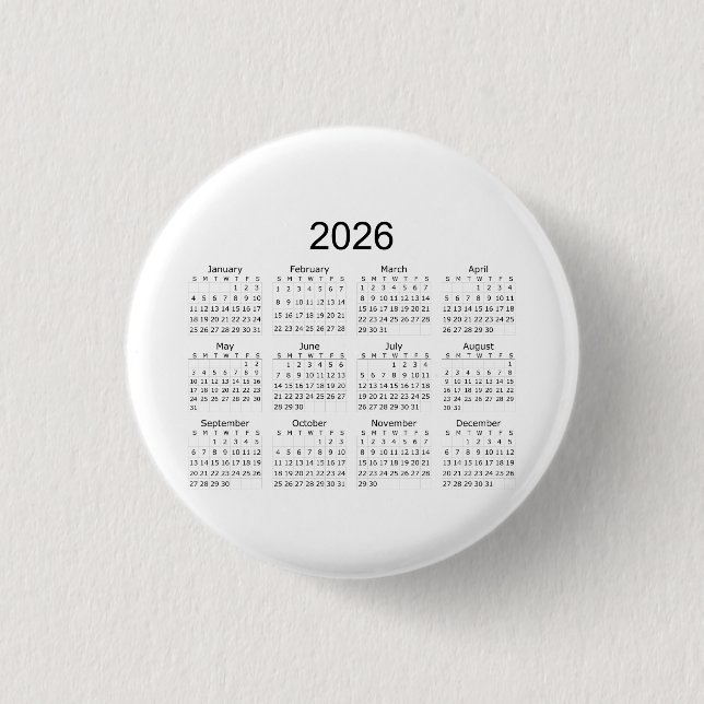 2026 Simple Minimalist Calendar Button (Front)