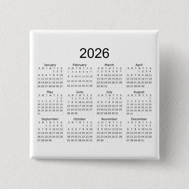 2026 Simple Minimalist Calendar Button (Front)