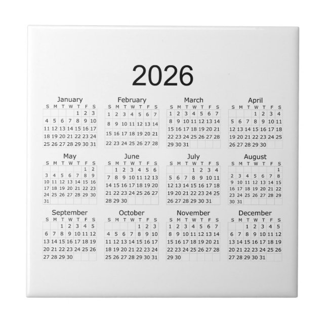 2026 Simple Minimalist Calendar Ceramic Tile (Front)