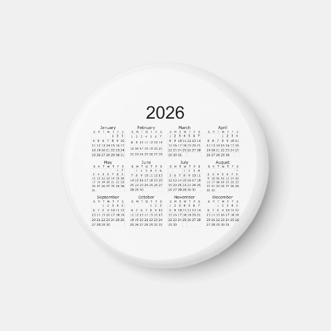 2026 Simple Minimalist Calendar Magnet (Front)