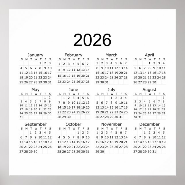 2026 Simple Minimalist Calendar Poster (Front)