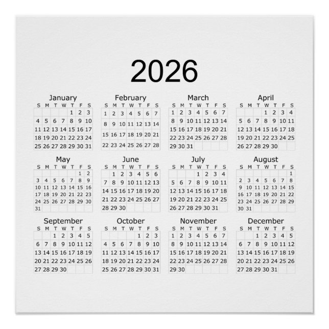 2026 Simple Minimalist Calendar Poster (Front)