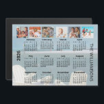 2026 Six Photos Beach Calendar Magnet<br><div class="desc">Start 2026 with this family and friends oriented six photo collage scenic beach fridge magnet. With easy-to-read dates in black set against a scenic beach ocean background, this calendar tells in tale simply and clearly; highlighted six special photos and personalized family name or other text. The calendar provides a quick-reference...</div>