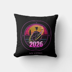 2026 Soccer Tournament Neon Retro Emblem Graphic Throw Pillow