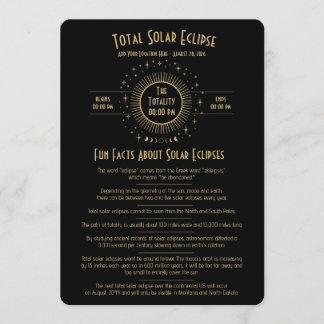 2026 Solar Eclipse Celestial Stars Black Fun Facts Invitation