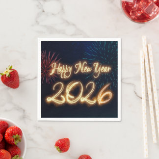2026 Sparkling Happy New Year Fireworks Napkins