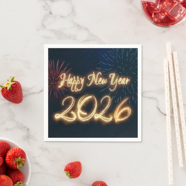 2026 Sparkling Happy New Year Fireworks Napkins (Insitu)