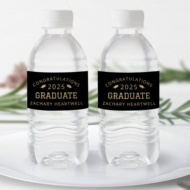 2026 Sporty Black Gold Graduation Water Bottle Label (Creator Uploaded)
