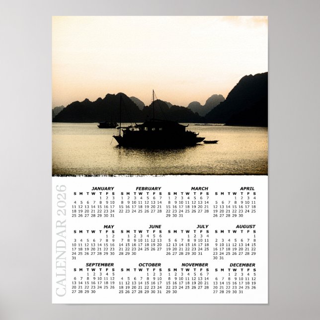 2026 Sunset Calendar, Halong Bay, Vietnam Poster (Front)