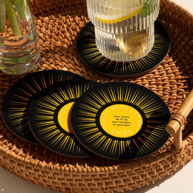 2026 Total solar eclipse your text personalized Round Paper Coaster (Creator Uploaded)