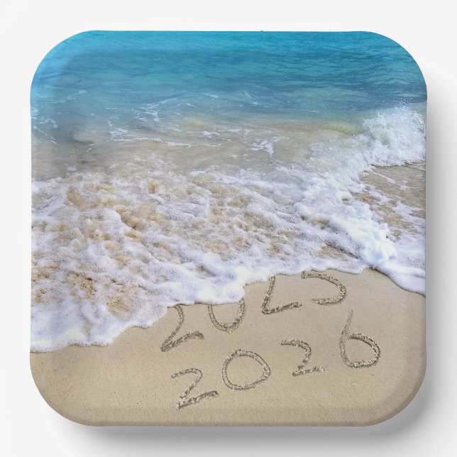 2026 Tropical Beach New Year's Party  Paper Plates (Front)