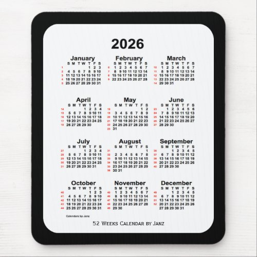 2026 Two Tone Black 52 Week Calendar by Janz Mouse Pad