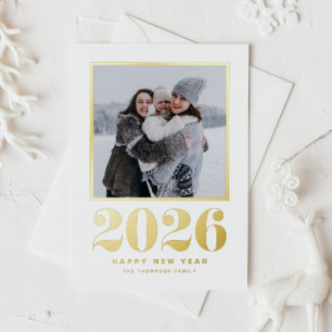 2026 Typography Happy New Year Photo Foil Holiday Card