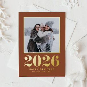 2026 Typography Terracotta Happy New Year Photo Foil Holiday Card