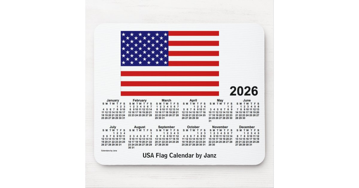 2026 USA Flag Calendar by Janz Mouse Pad Zazzle