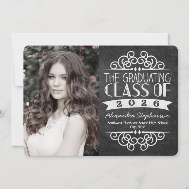 2026 Vintage Chalkboard Graduation Photo Invitation (Front)