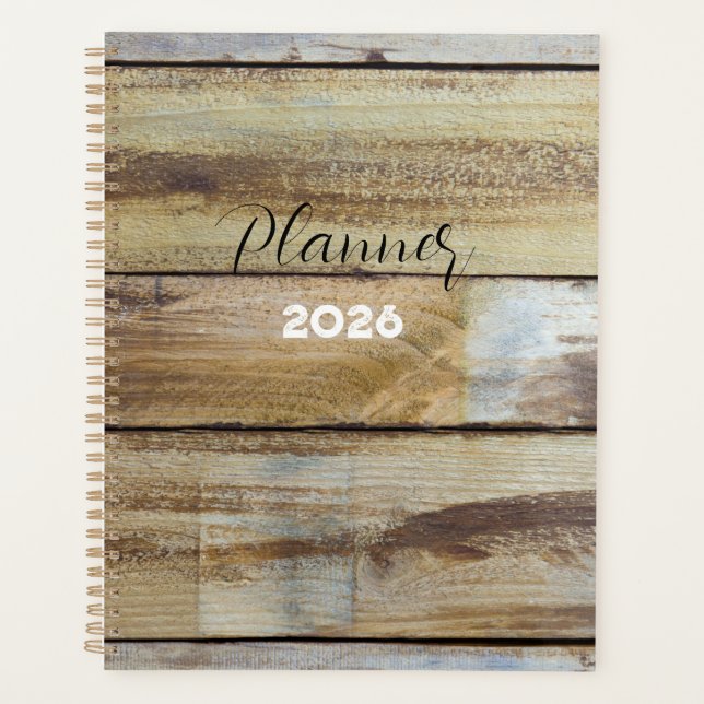 2026 Vintage Weathered Wood Planks Planner  (Front)