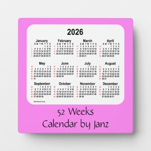 2026 Violet 52 Weeks Calendar by Janz Plaque