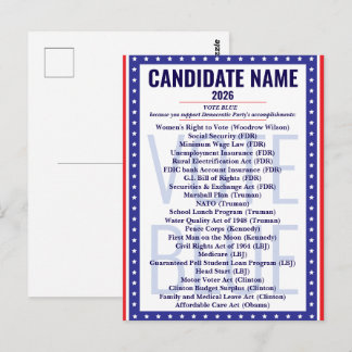 2026 Vote Blue Democratic Accomplishments List Postcard
