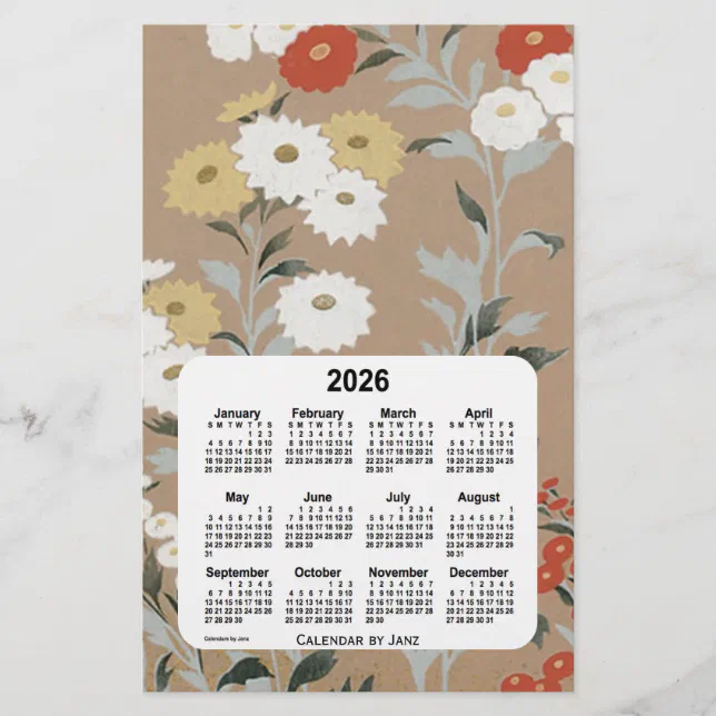 2026 Wall Flower Paper Calendar by Janz Zazzle