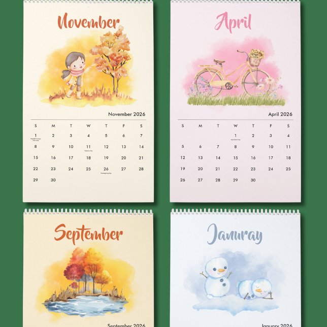 2026 Watercolor Seasons Calendar (Creator Uploaded)