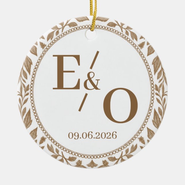2026 Wedding Photo Monogram Initials & Date Ceramic Ornament (Front)