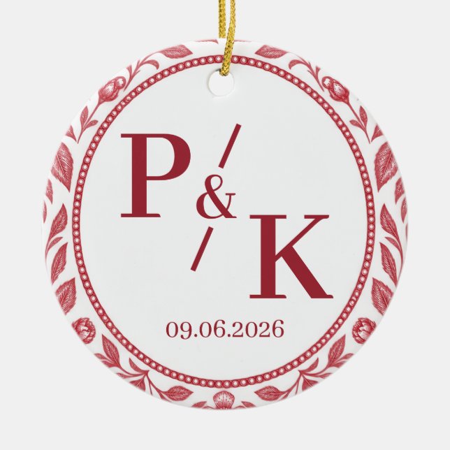2026 Wedding Photo Monogram Initials & Date Ceramic Ornament (Front)