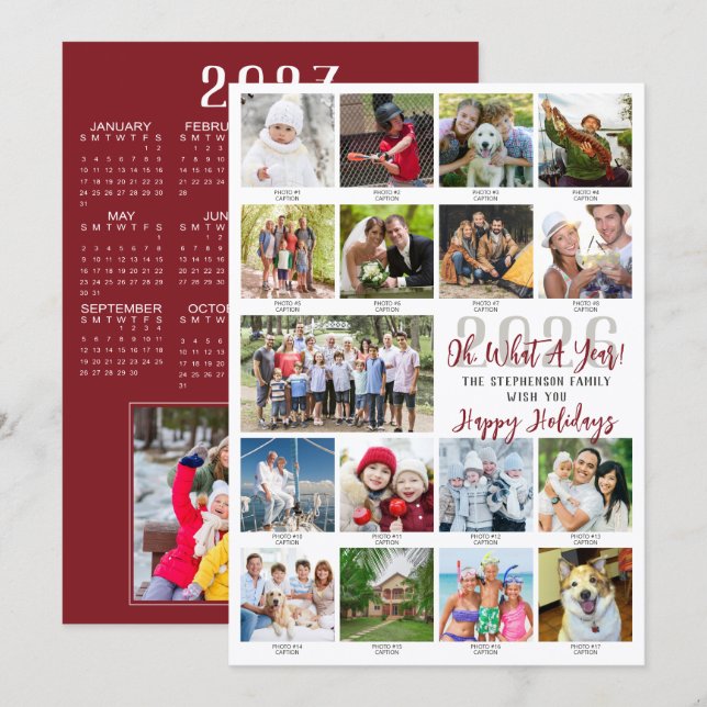 2026 What A Year 18 Photos Captions 2027 Calendar Holiday Card (Front/Back)
