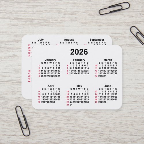 2026 White 52 Week ISO Calendar by Janz Business Card