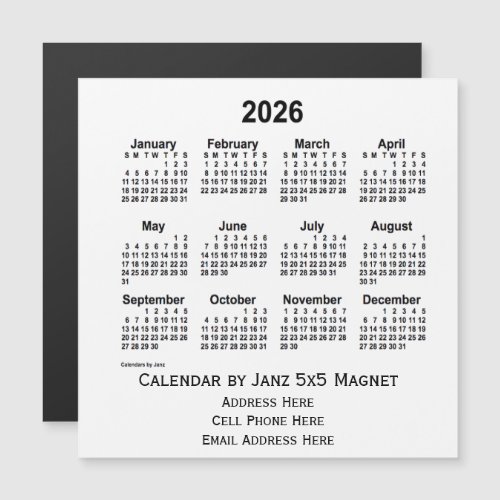 2026 White Business Calendar by Janz 5x5 Magnet