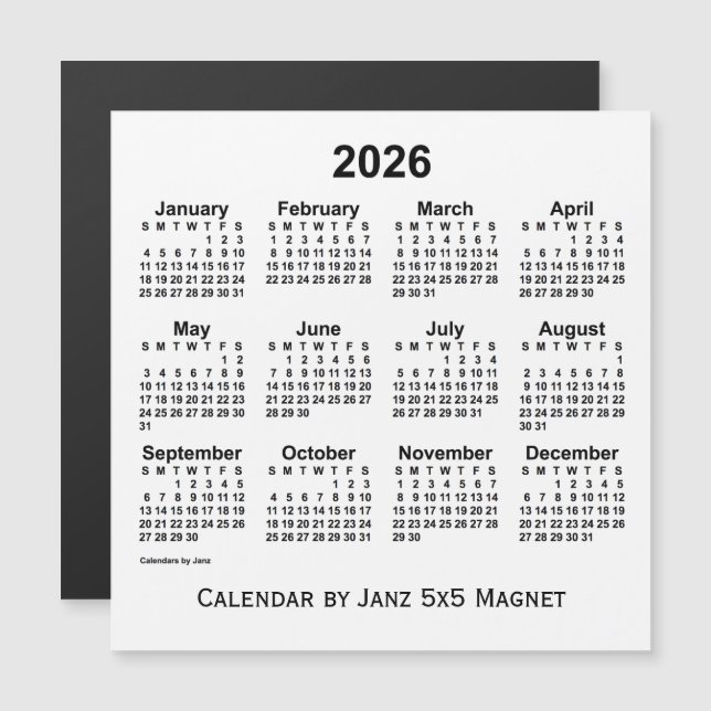 2026 White Calendar by Janz 5x5 Magnet (Front/Back)