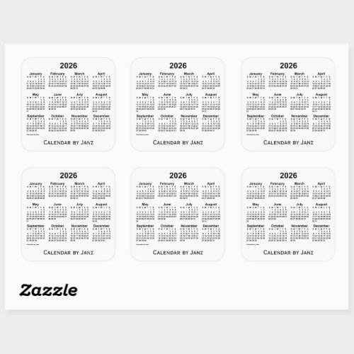 2026 White Calendar by Janz Square Sticker