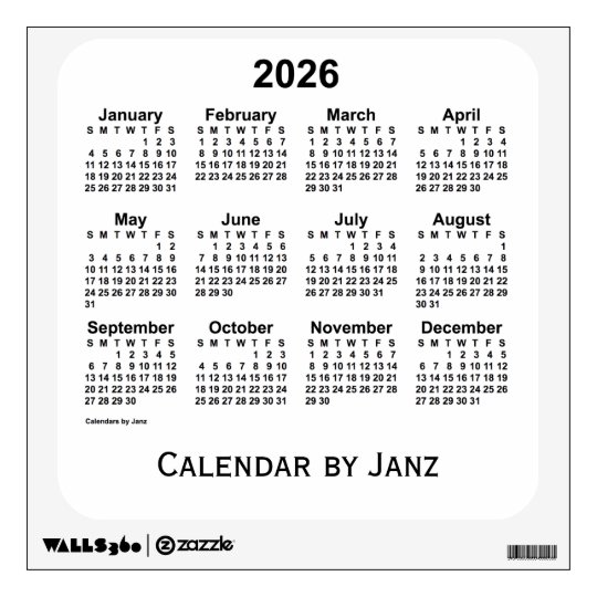 2026 White Calendar by Janz Wall Decal | Zazzle.com