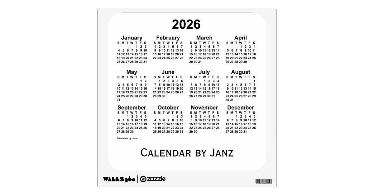 2026 White Calendar by Janz Wall Decal Zazzle