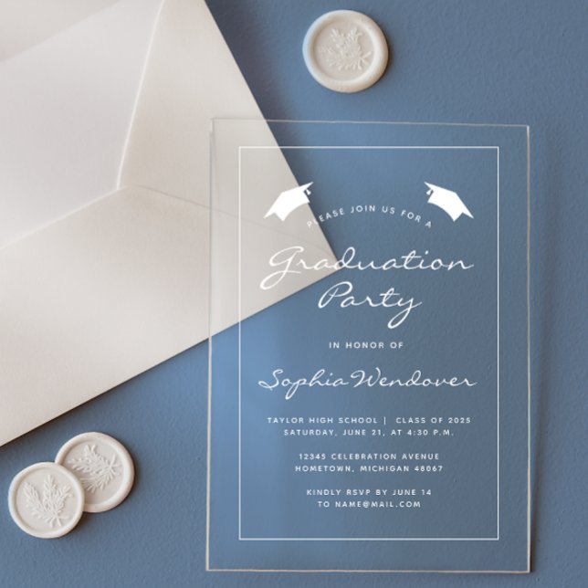 2026 White Caps Border Graduation Party Acrylic Invitations (Creator Uploaded)
