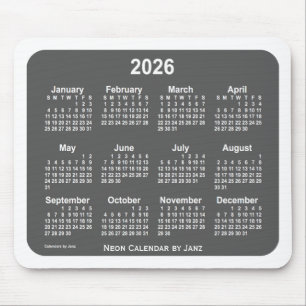 2026 White Charcoal Calendar by Janz Mouse Pad