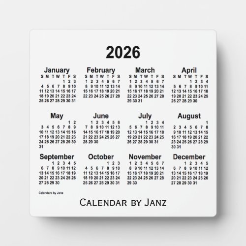 2026 White Desk Calendar by Janz Plaque