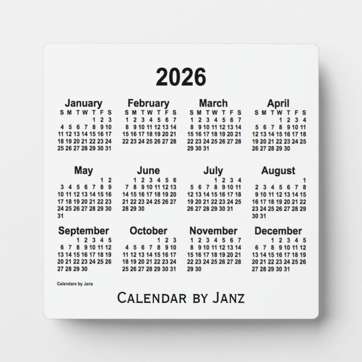2026 White Desk Calendar by Janz Plaque Zazzle
