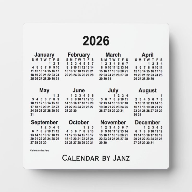 2026 White Desk Calendar by Janz Plaque  Zazzle